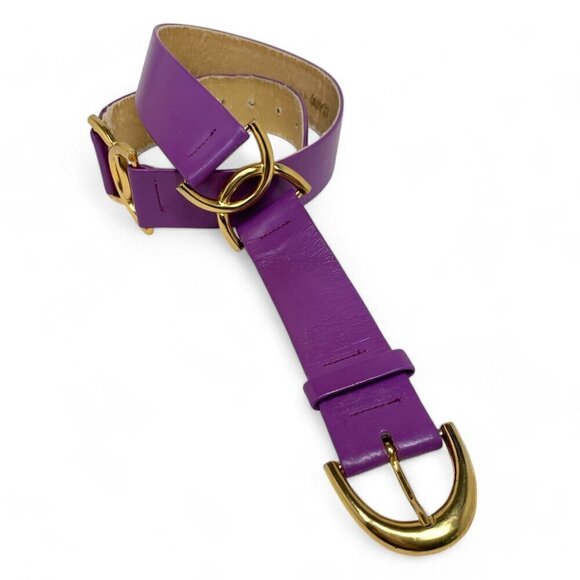 St. John Vintage Belt Purple Leather Gold Tone Harness Detail Style#5512 Size 12 - Picture 8 of 10